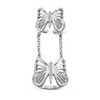 Sterling Silver Polished CZ Butterfly Double Finger Ring