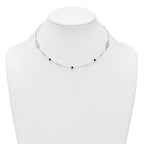 Sterling Silver Polished Textured Spanish Miraculous Medals with Black Glass Beads 16 inch Necklace