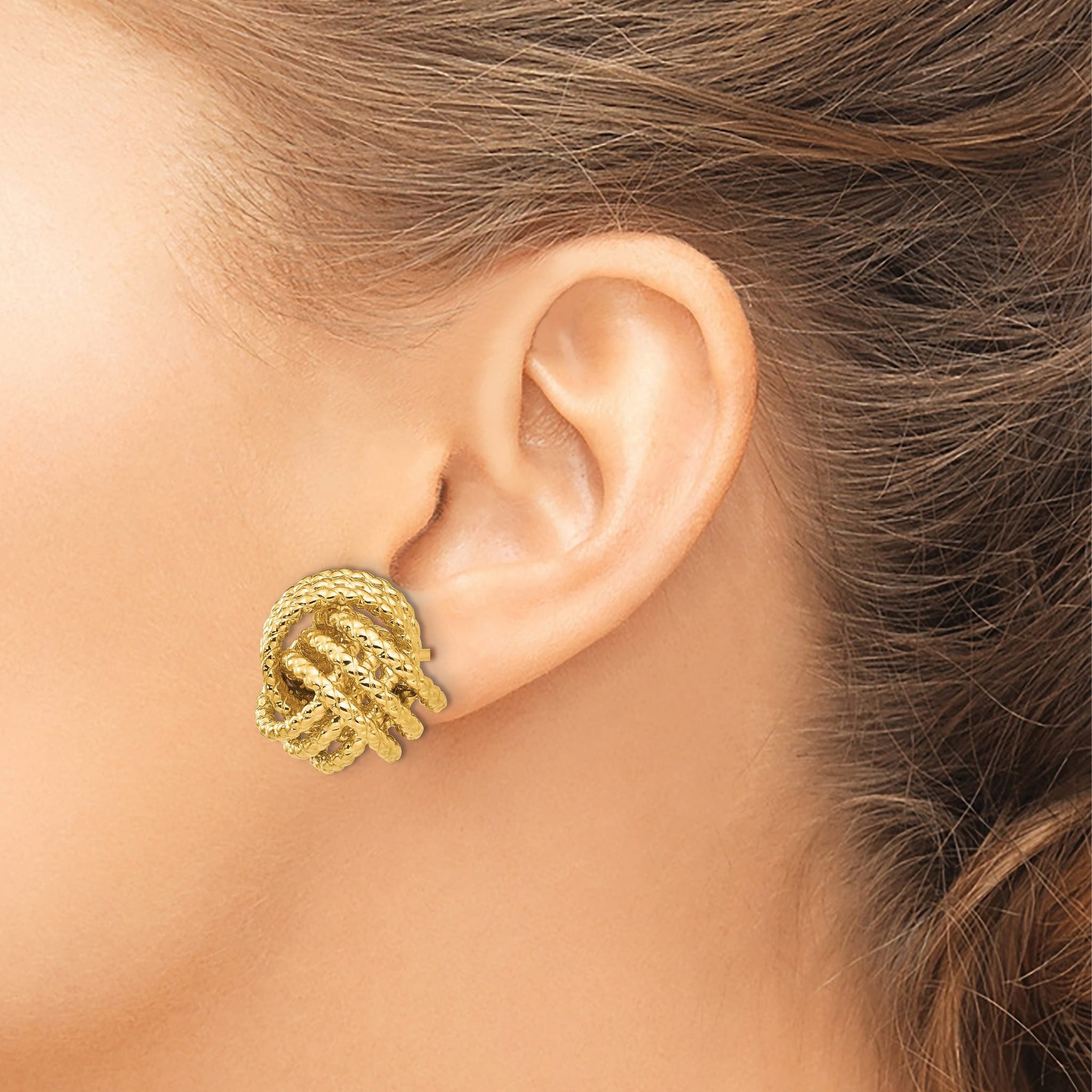 14K Gold Polished Love Knot Earrings with Elegant Twist Design