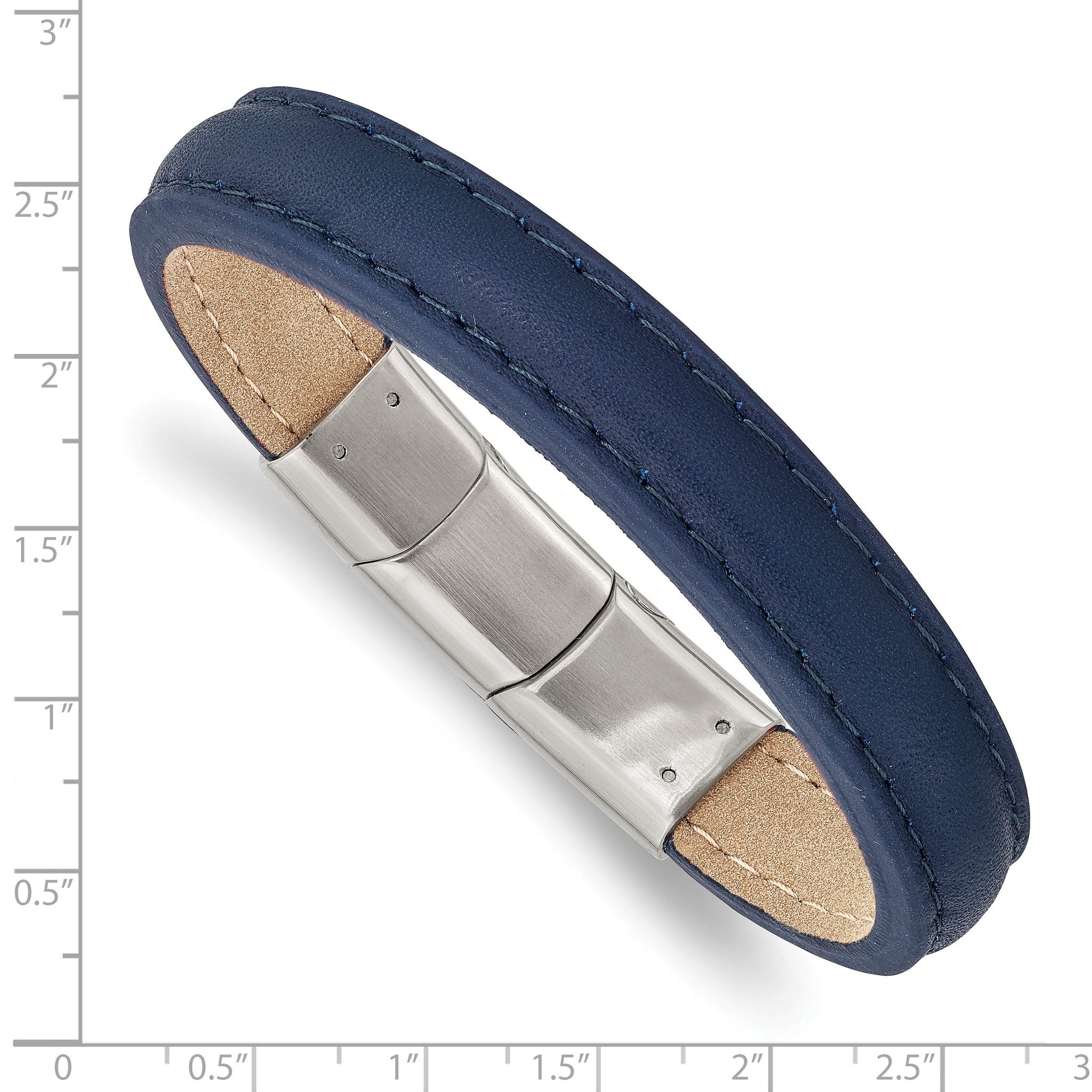 Stainless Steel Polished Blue Leather with . ext Bracelet