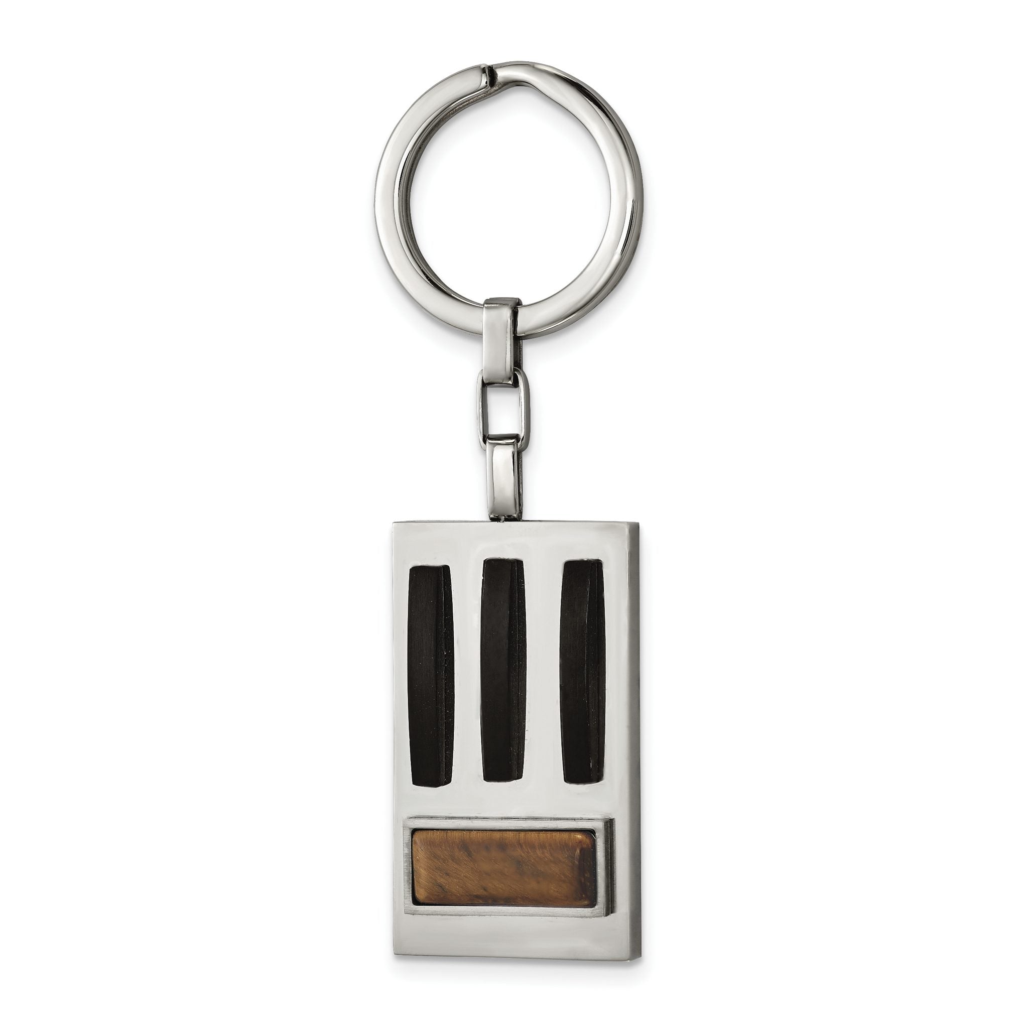 Chisel Stainless Steel Brushed and Polished Black IP-plated with Tiger's Eye Key Ring Main image