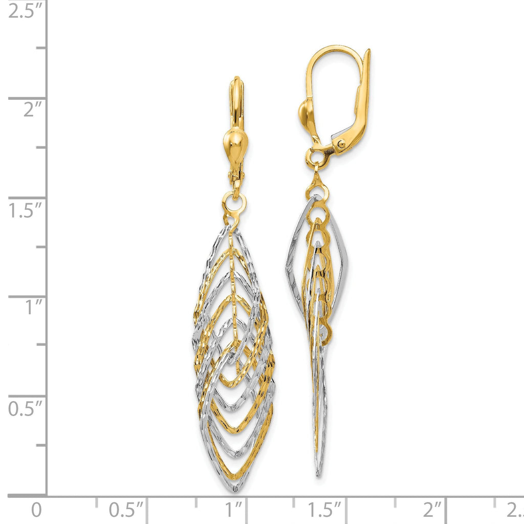 14K Two-tone Polished Diamond-cut Dangle Leverback Earrings