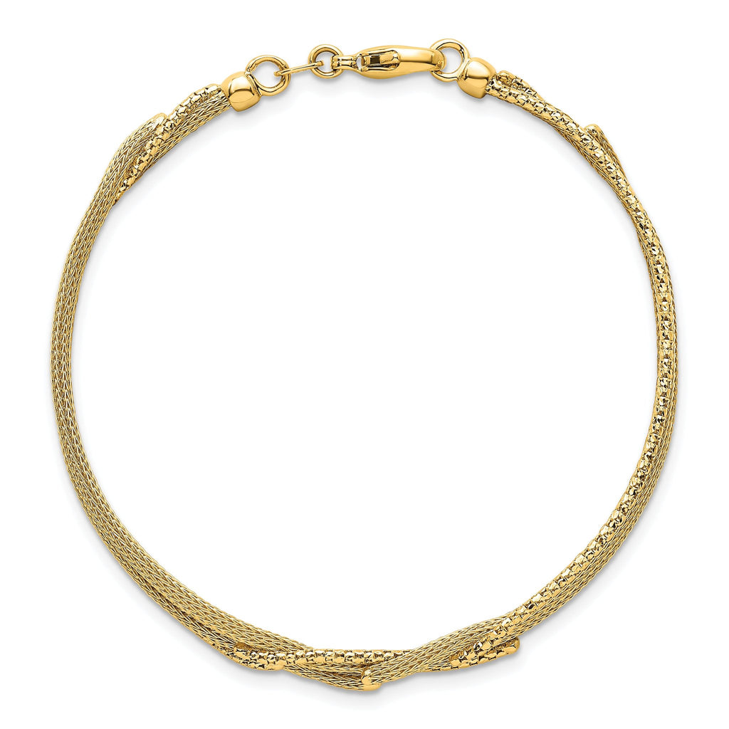 14K Textured Woven Mesh Fancy 7.5 inch Bracelet