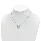 Sterling Silver Rhodium-plated Satin Heart/Love/CZ w/1.5in Ext Necklace