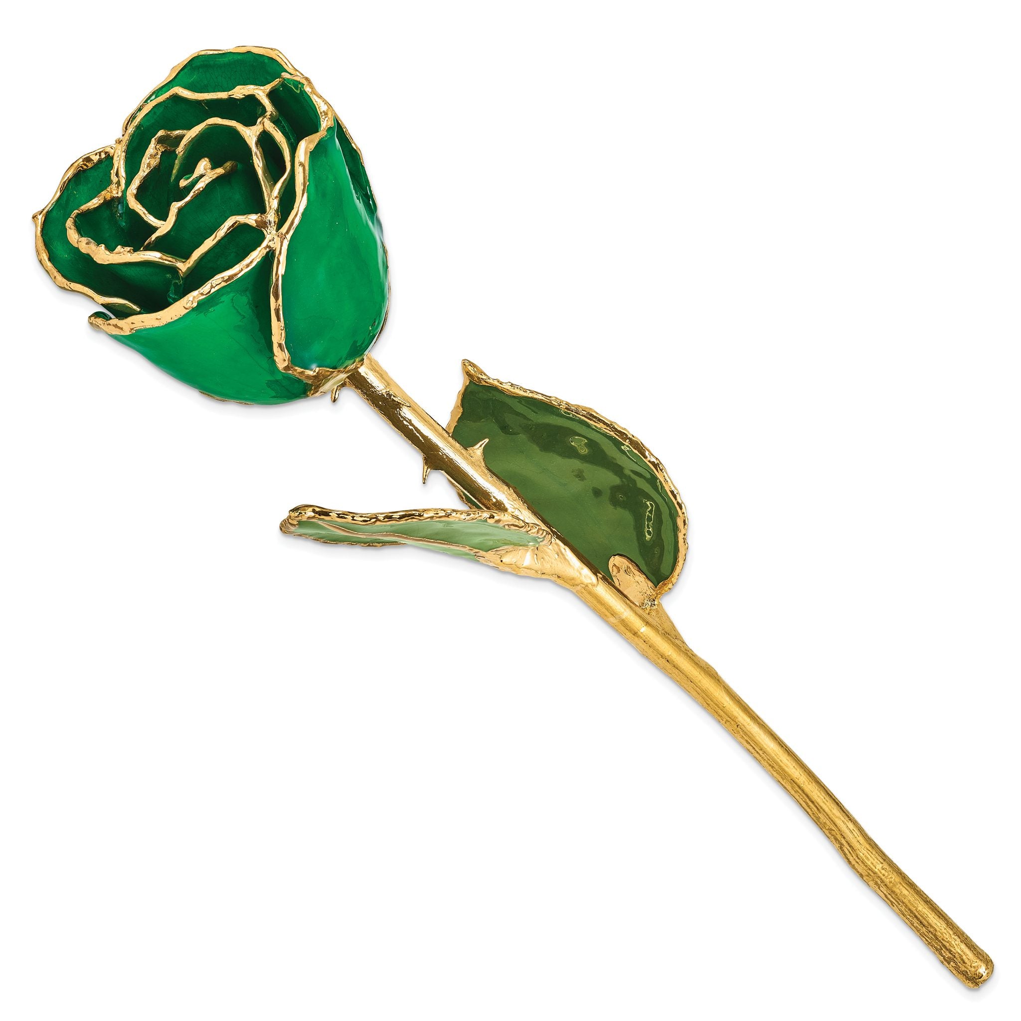 Lacquer Dipped Gold Trimmed Green Real Rose Secondary image