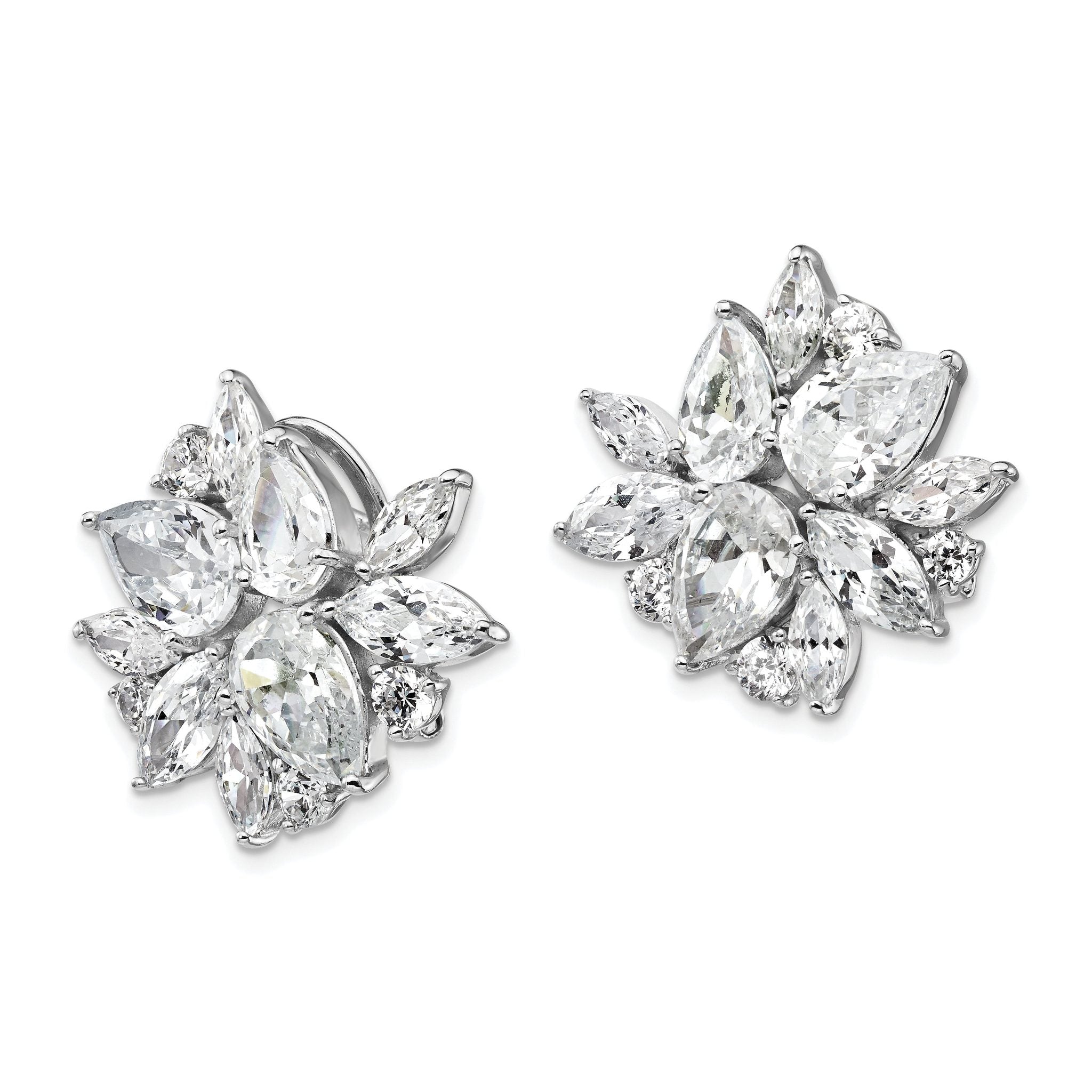 Cheryl M Sterling Silver Rhodium-plated Brilliant-cut & Marquise-cut CZ Cluster Post Omega Back Earrings Secondary image