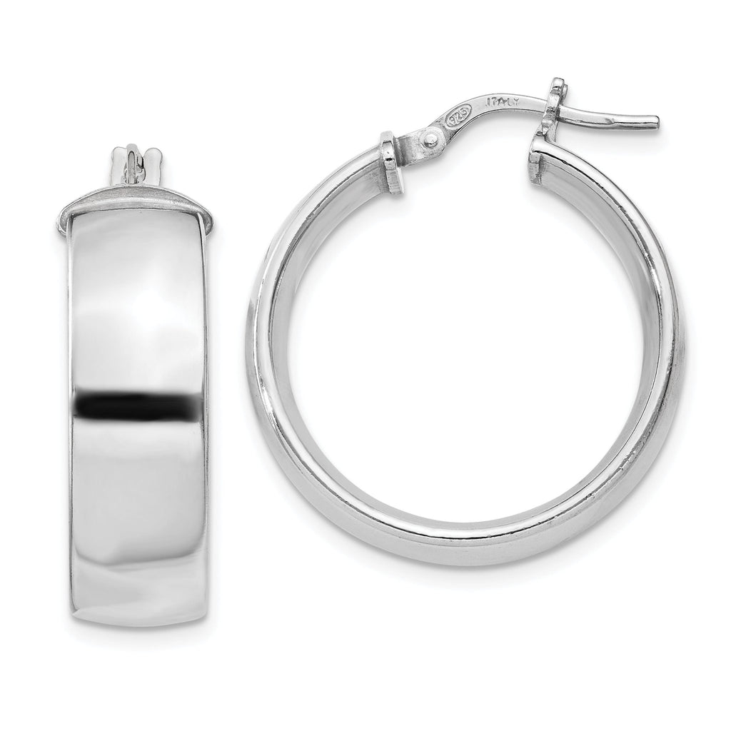 Sterling Silver Rhodium-Plated Hoop Earrings with Polished Hollow Design