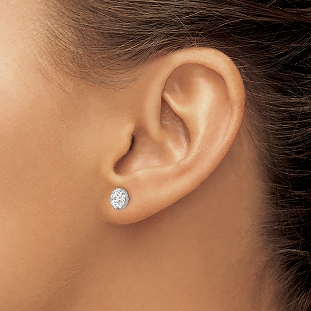Stainless Steel Polished Crystal Cluster Button Earrings