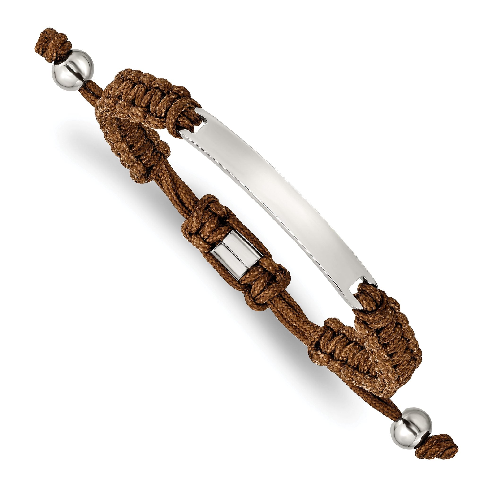 Stainless Steel Polished Brown Nylon Adjustable ID Bracelet Main image