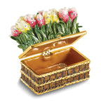 Luxury Giftware by Jere Bejeweled LOVELY SURPRISE Basket of Tulips Trinket Box with Ring Insert and Matching 18 inch Necklace