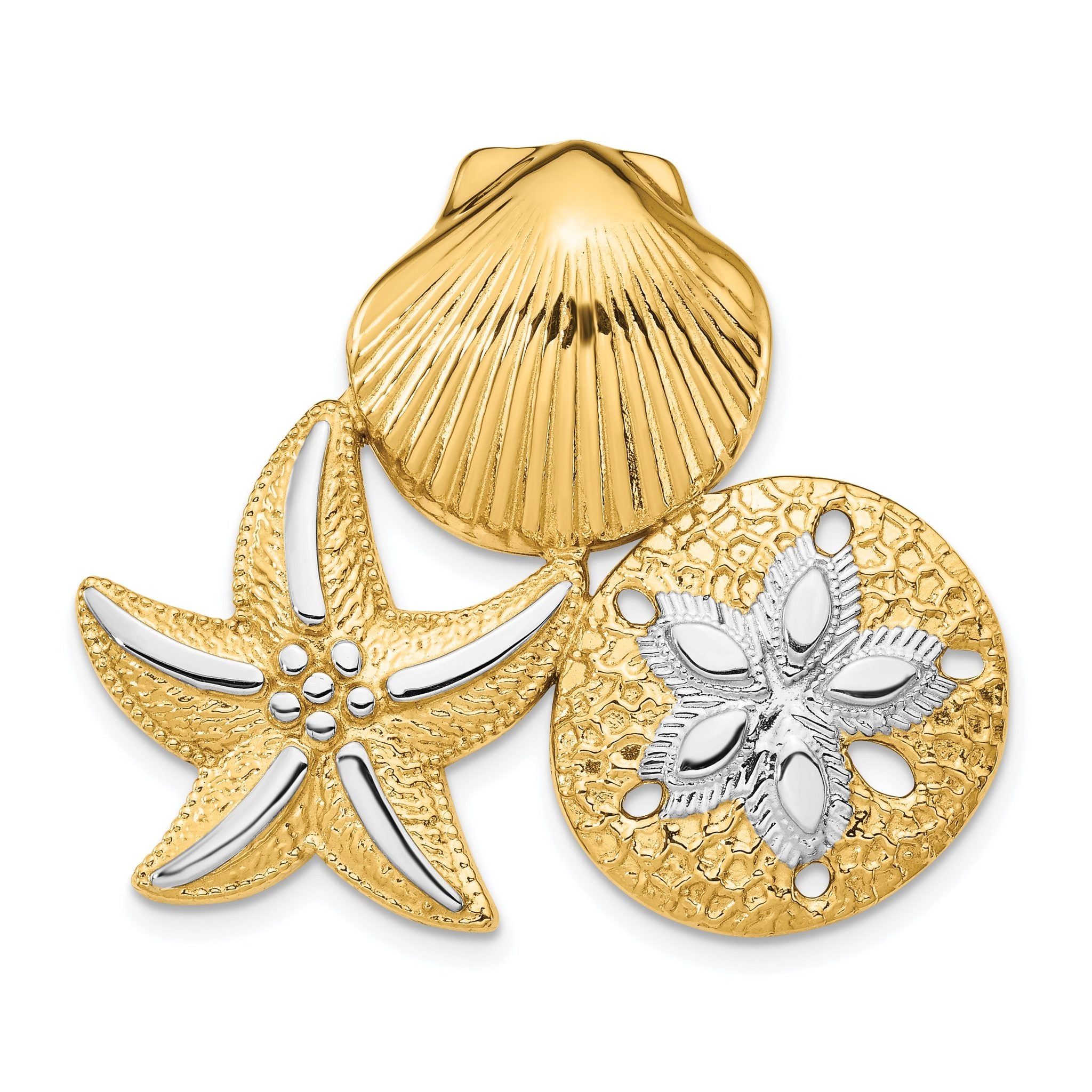 14k with White Rhodium Scallop, Starfish and Sand Dollar Slide Main image