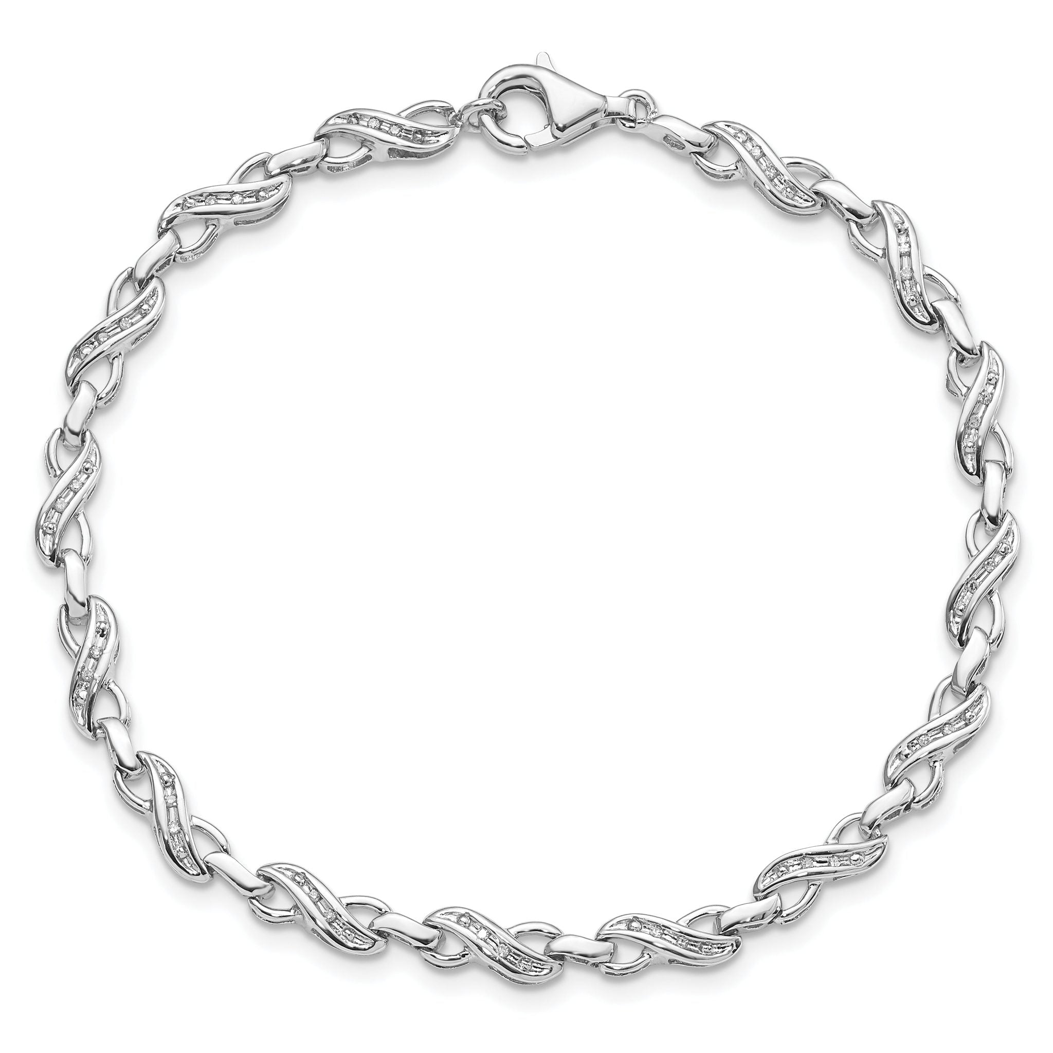 Sterling Silver Diamond Infinity Bracelet with Rhodium Polish