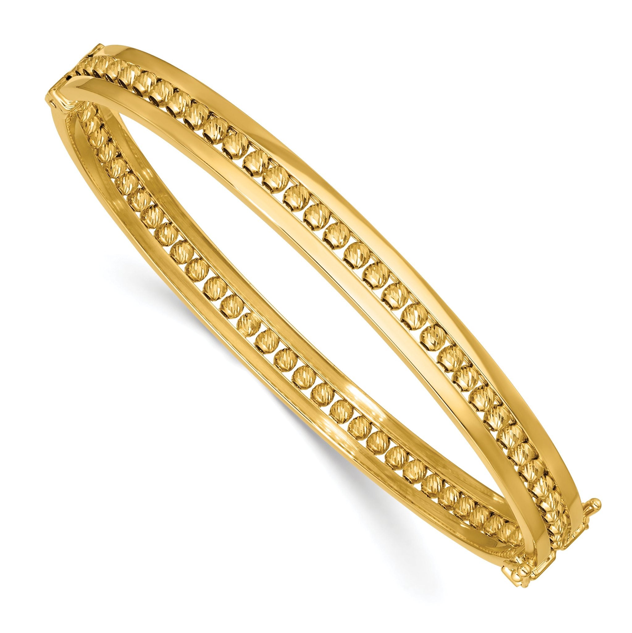 14K Polished and Diamond-cut Beaded Hinged Bangle Main image