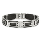 Stainless Steel Polished Black IP-plated with Black Carbon Fiber Inlay Link Bracelet for Men