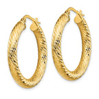14k 4x20mm Diamond-cut Round Hoop Earrings