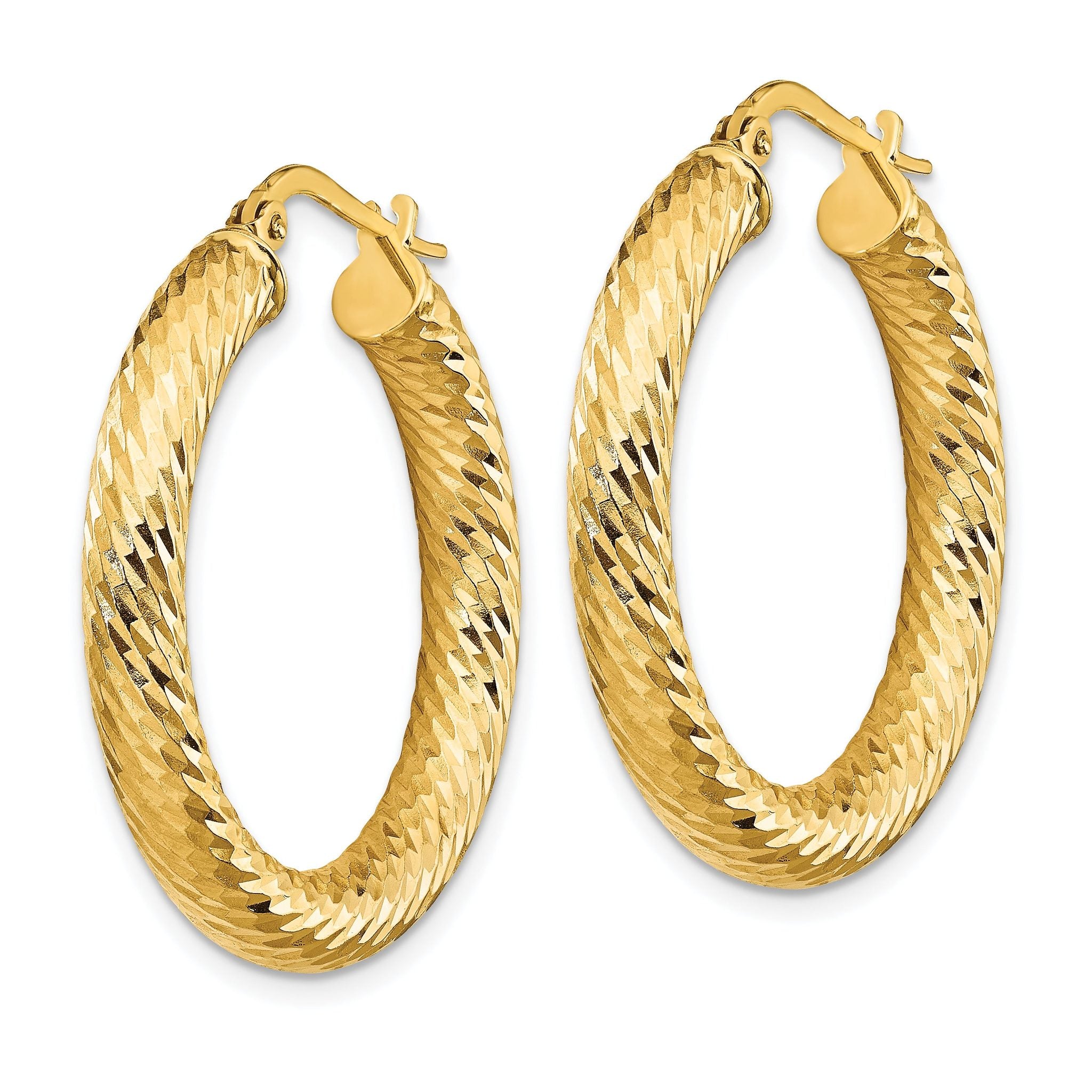 14k 4x20mm Diamond-cut Round Hoop Earrings