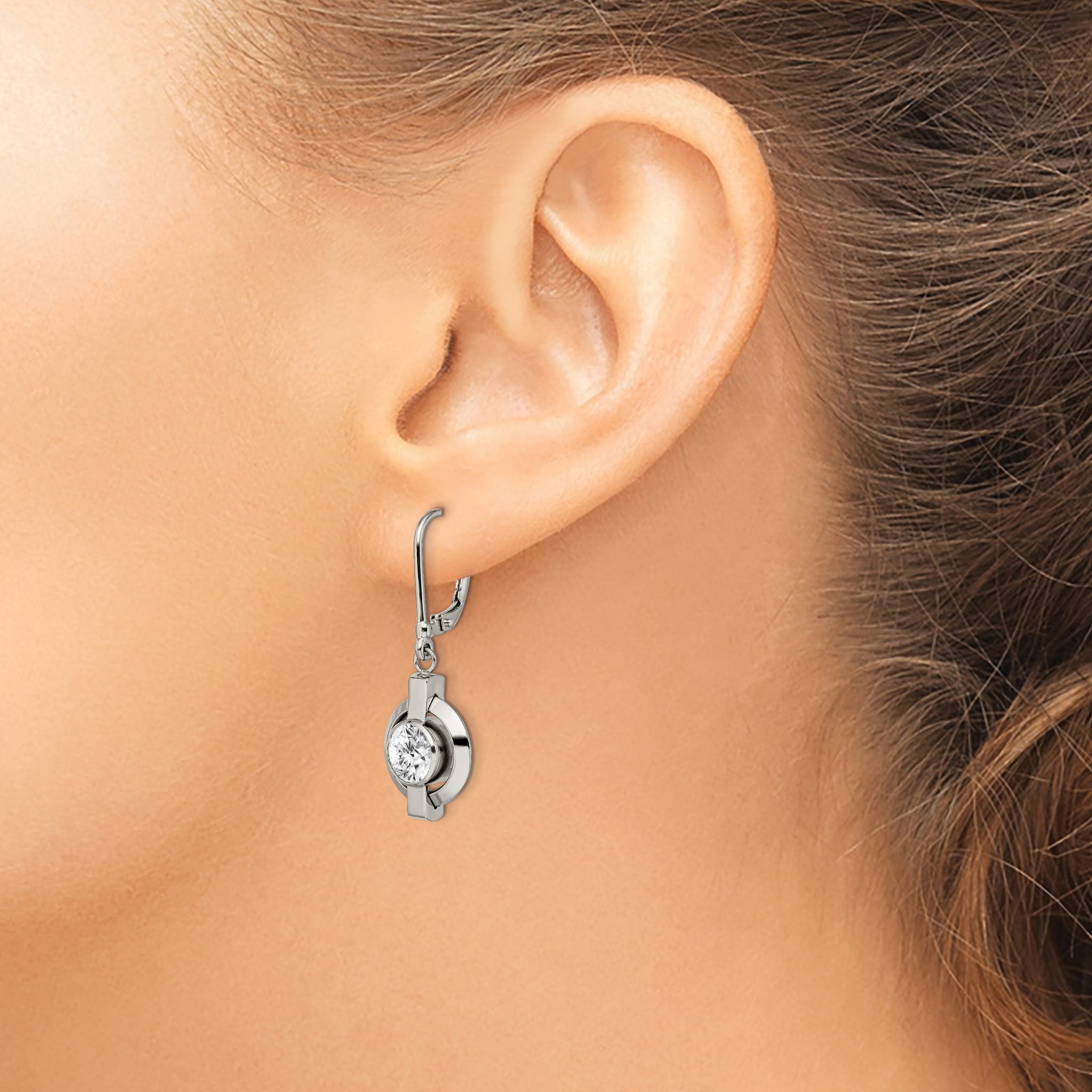 Titanium Polished Cubic Zirconia Drop Dangle Earrings for Women