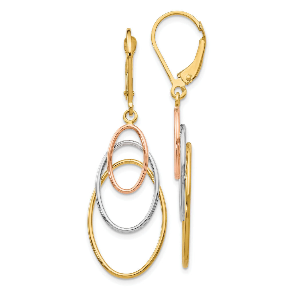 14K Tri-Color Gold Leverback Earrings with Polished Textured Finish
