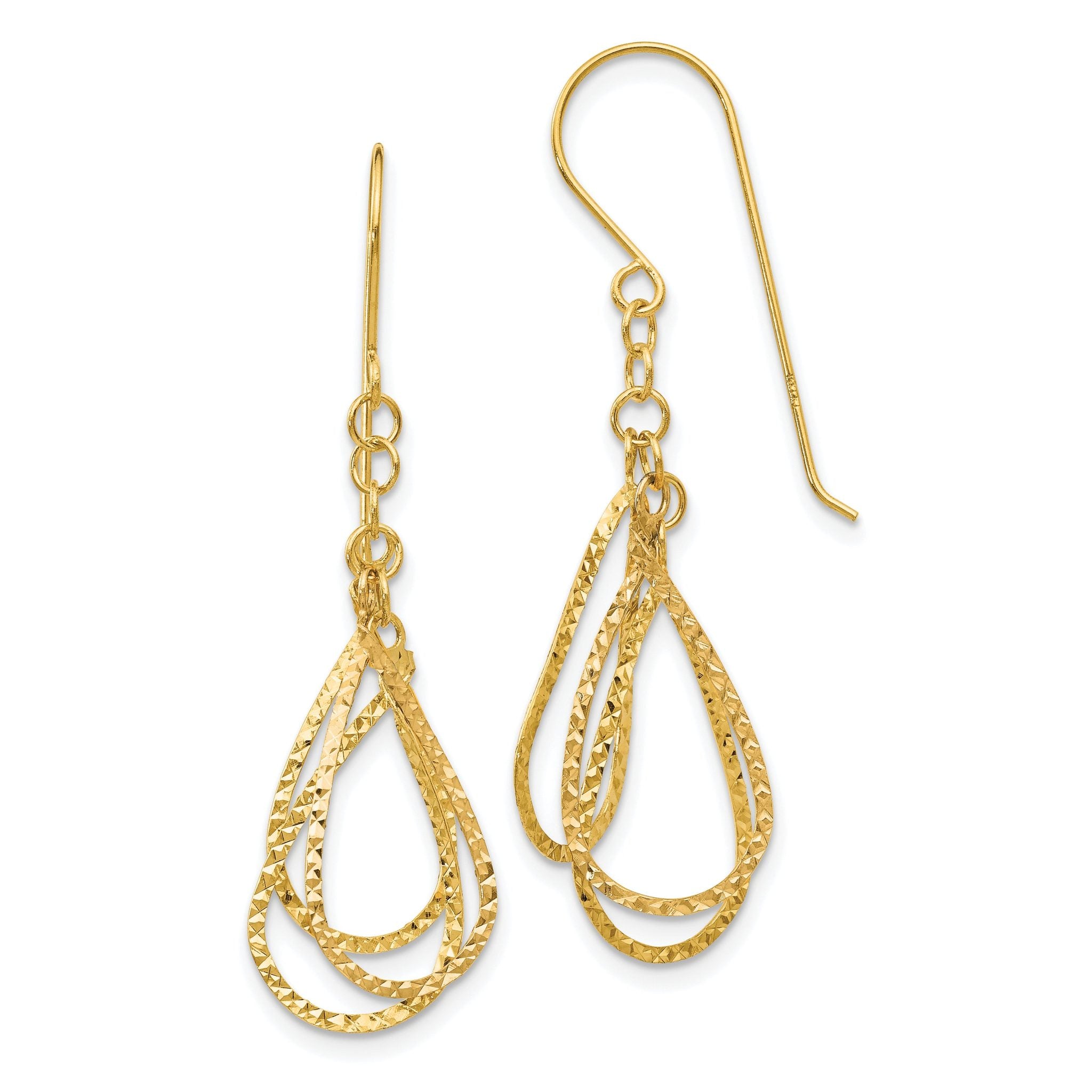 14K Diamond Cut Tear Drop Shepherd Hook Earrings Main image