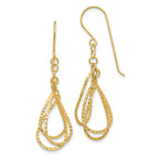 14K Diamond Cut Tear Drop Shepherd Hook Earrings