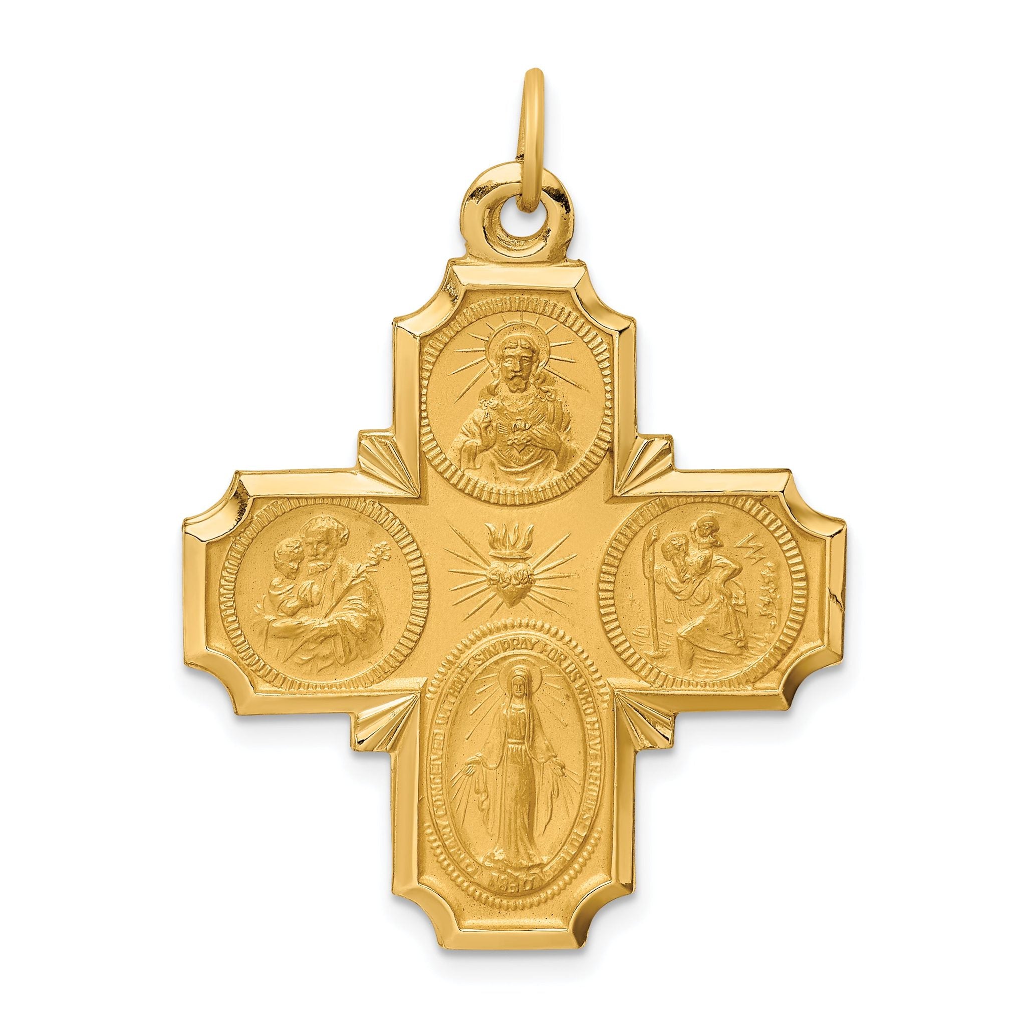 14k Solid Polished/Satin Large 4-Way Medal Main image