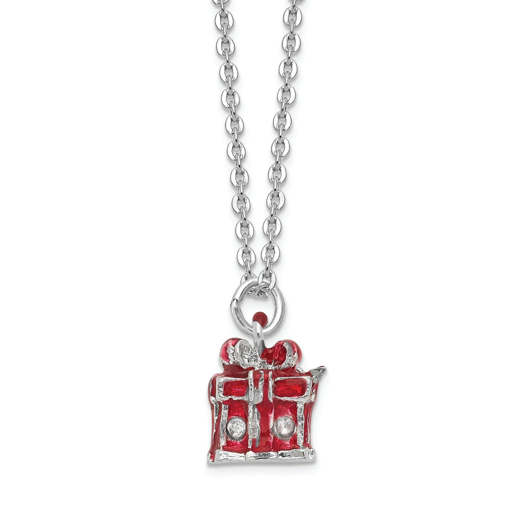 Luxury Giftware by Jere Pewter Bejeweled Imitation Pearls and Crystals Silver-tone Enameled EXCITEMENT Faux Pearl Red Gift Box Trinket Box with Matching 18 Inch Necklace