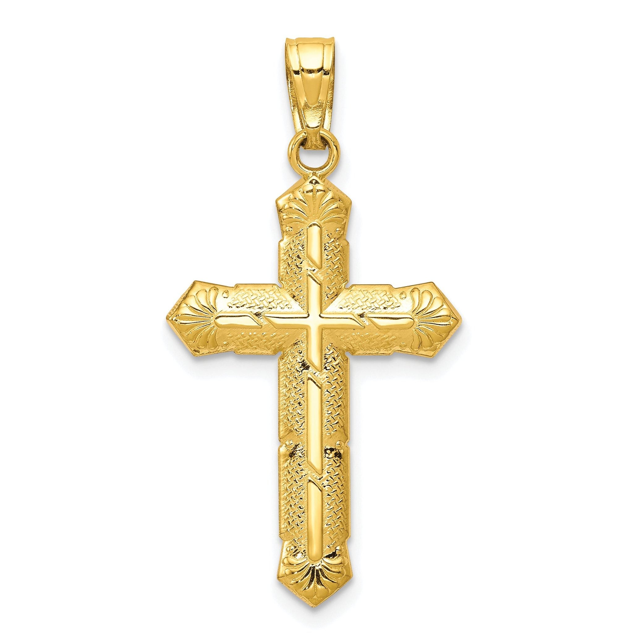 10K Yellow Gold Passion Cross Pendant with Polished Solid Design