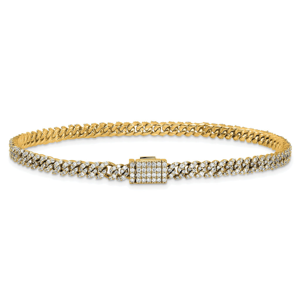 14k 2 carat Lab Grown Diamond VS+ F+ Complete 4mm Pavâ Cuban Link 8 Bracelet