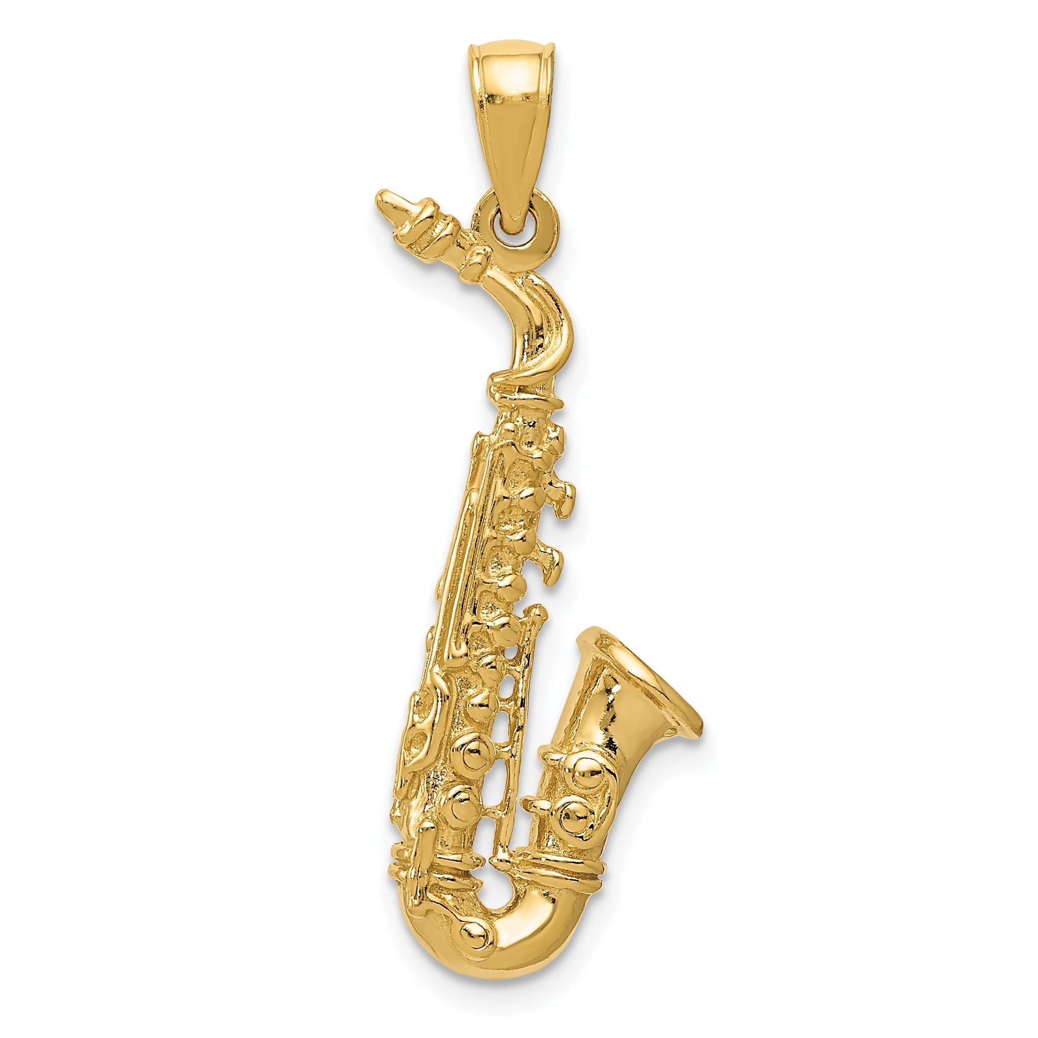 14K Gold Men's 3D Saxophone Pendant with Polished Finish