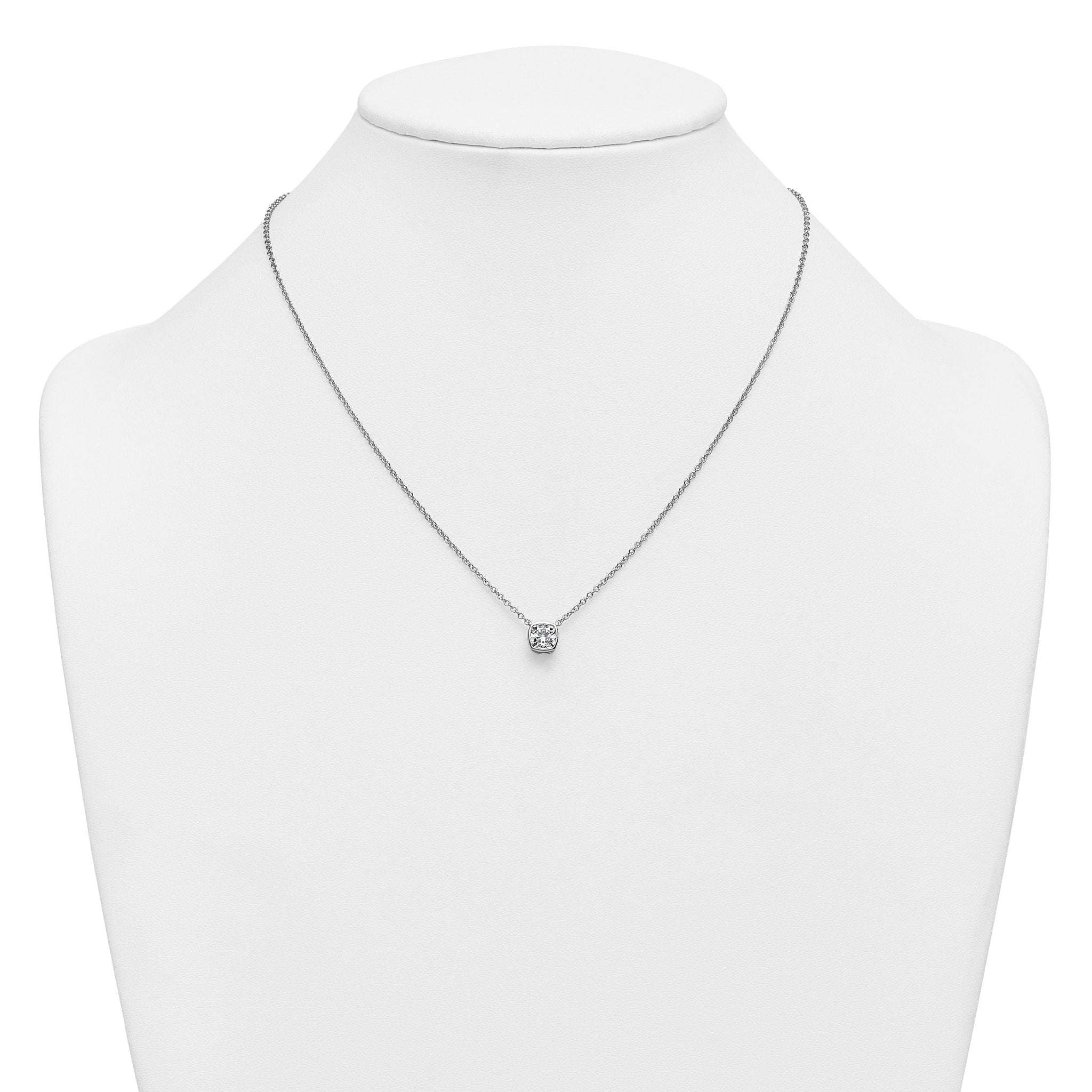 14k White Gold 1 carat Certified Lab Grown Diamond VS+ F+ Cushion Complete 18 inch Bezel Set Necklace
