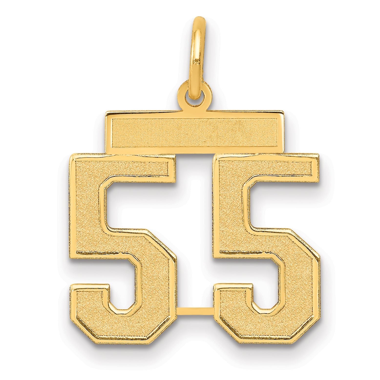 14K Gold Satin Number 55 Charm with Brushed Finish Medium