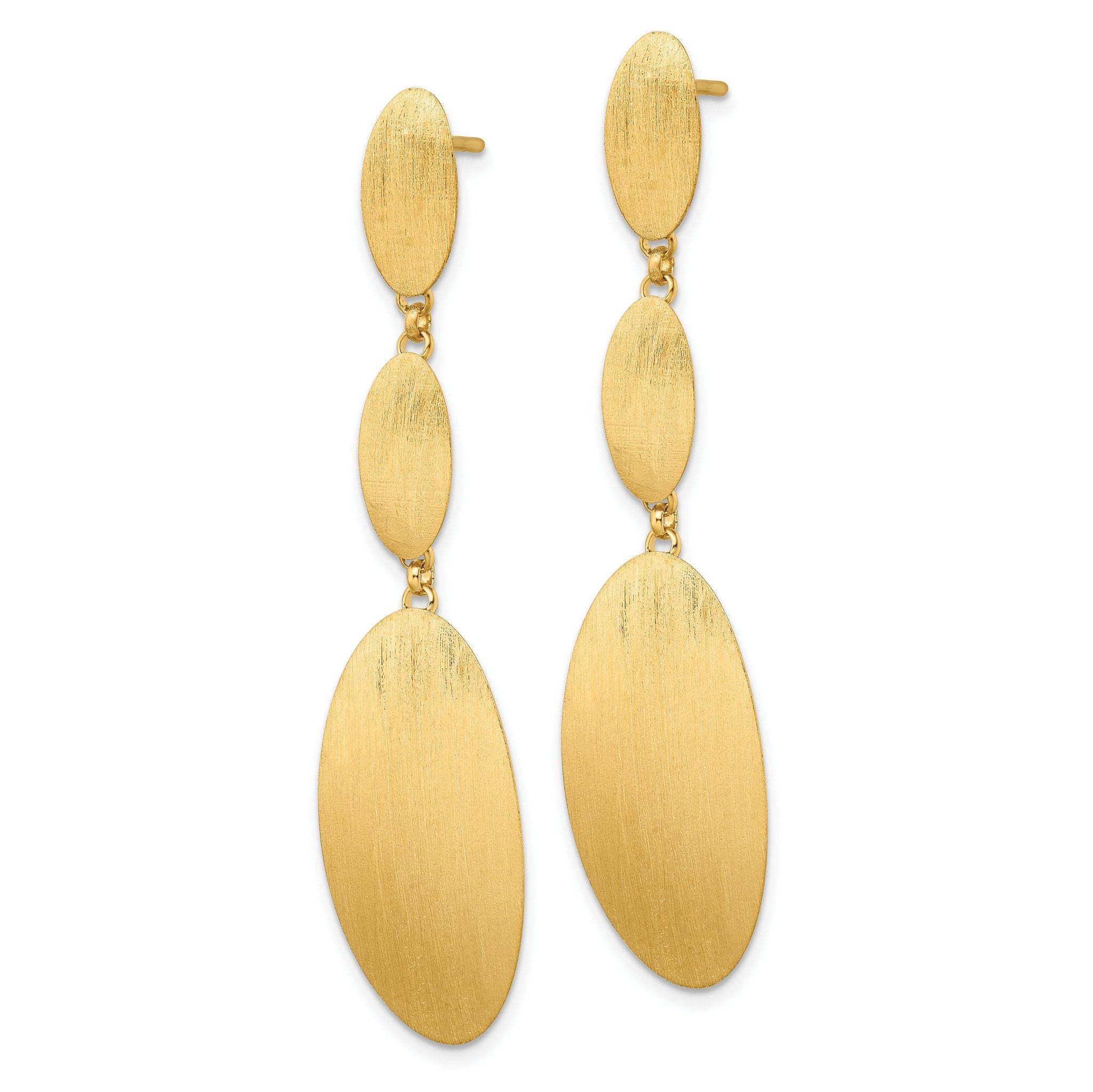 Sterling Silver Gold-plated Brushed Triple Oval Post Dangle Earrings Secondary image