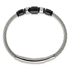 Stainless Steel Brushed and Polished Black IP-plated and Black Rubber Adjustable 8 to Bracelet