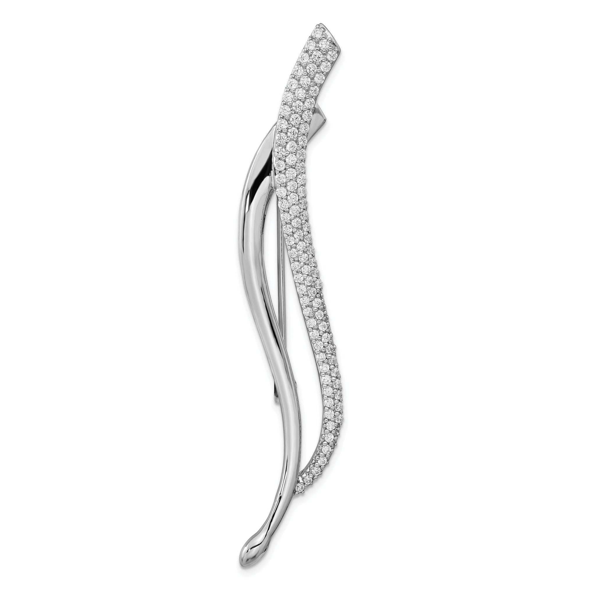 Sterling Silver Rhodium-plated CZ Fancy Curved Pin Brooch Main image