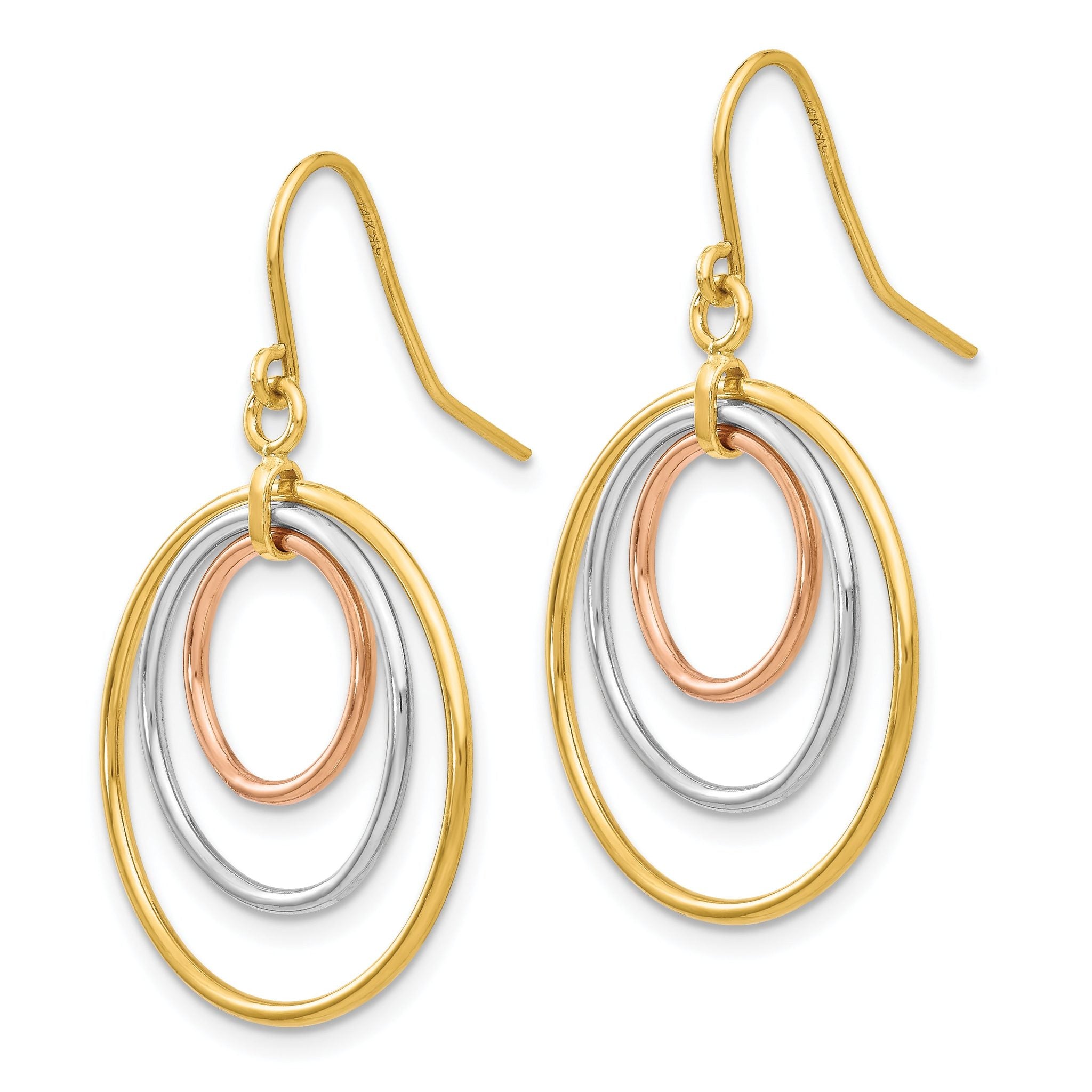 14k Tri-Color Circle Dangle Earrings Secondary image