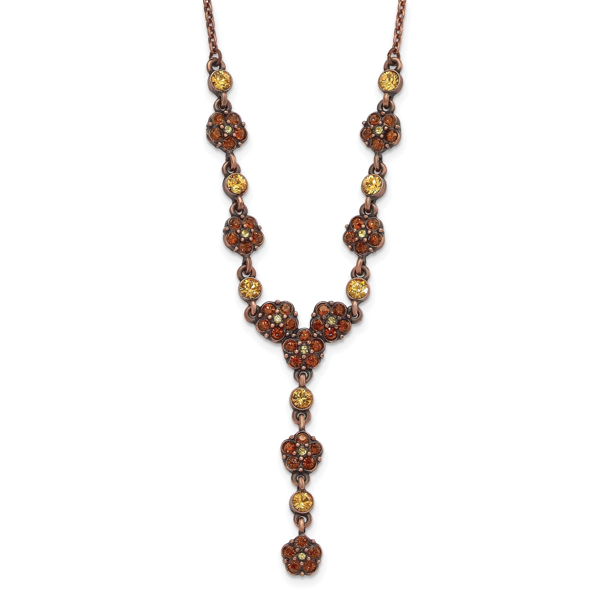 1928 Jewelry Copper-tone Light Colorado and Brown Crystal Floral Shape 15 inch Y Necklace with 3 inch extension Main image