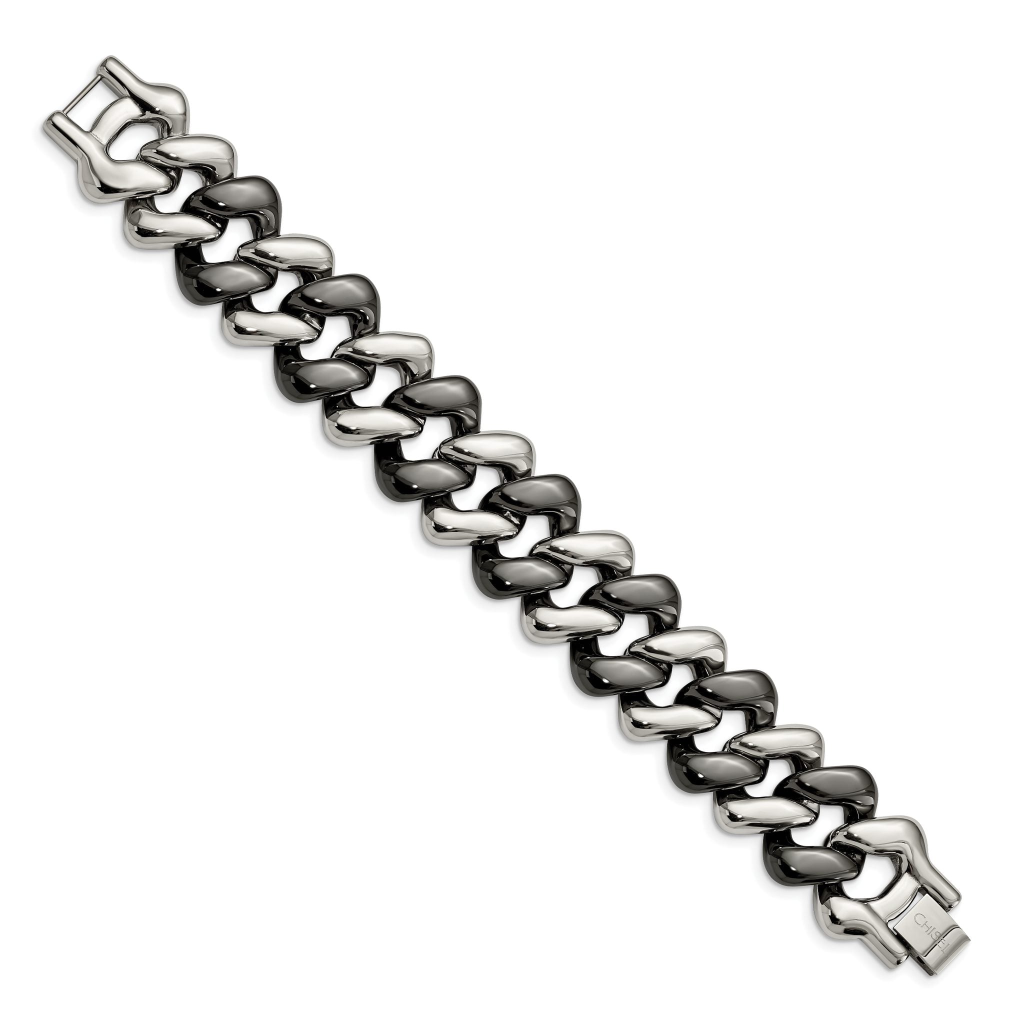 Stainless Steel Polished with Black Ceramic Bracelet