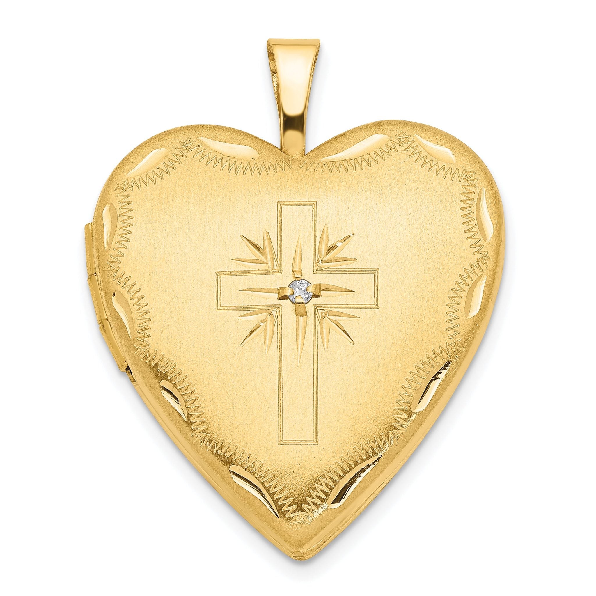 14Ky 20mm Diamond Satin & Diamond Cut  Cross Heart Locket Main image