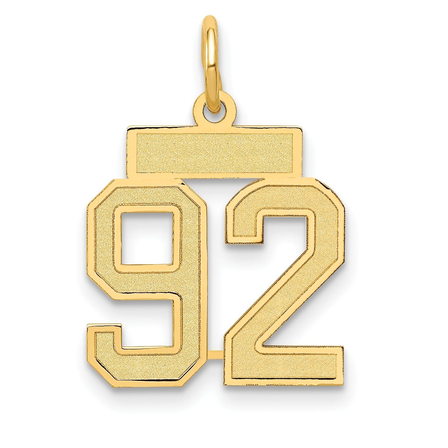 14K Gold Satin Number 92 Charm with Brushed Finish  Small & Elegant Main image