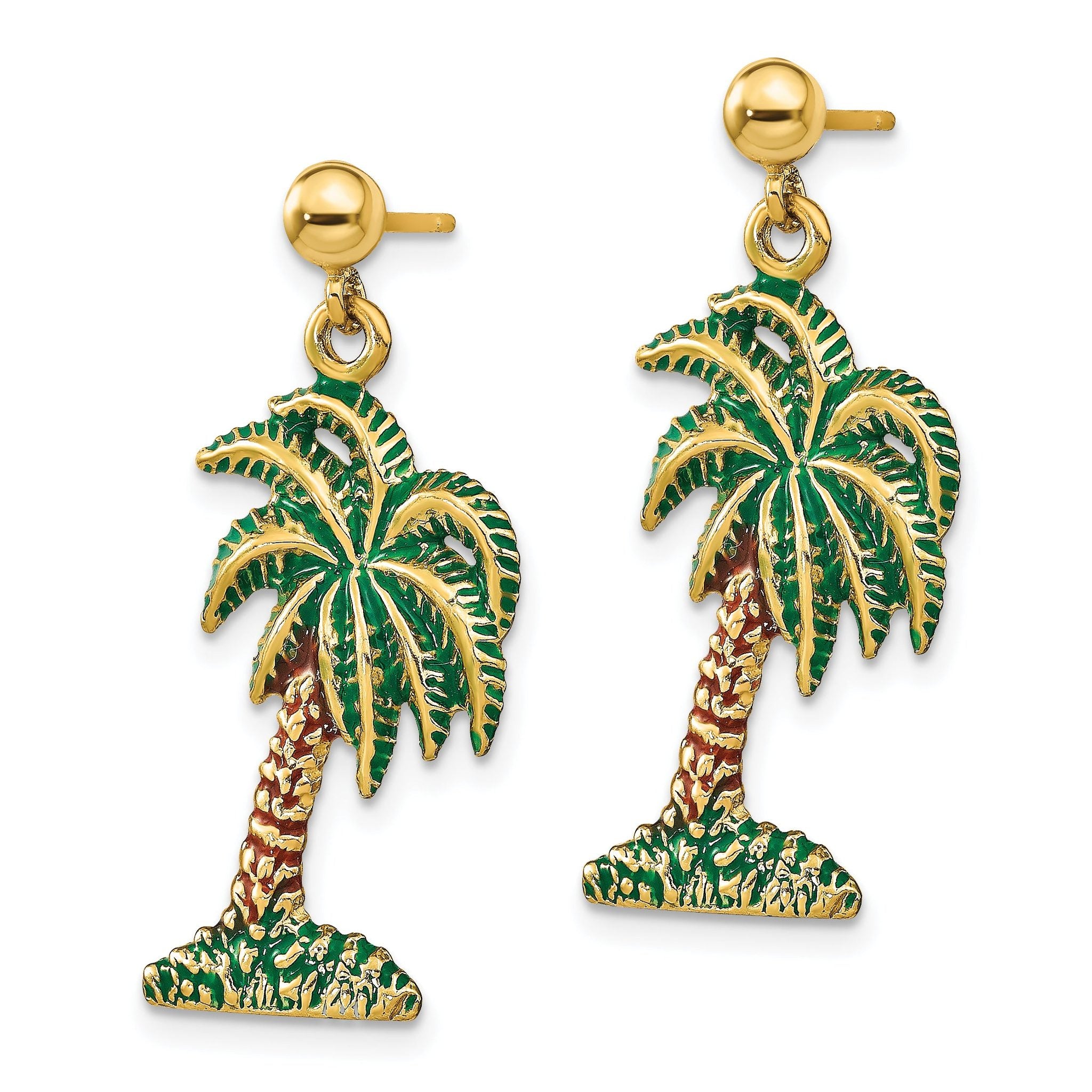 14K w/ Enamel Palm Tree Dangle Earrings Secondary image