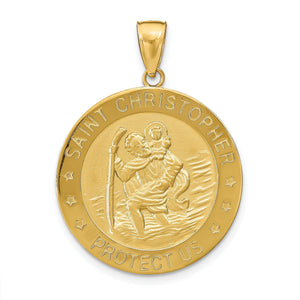 Saint Christopher Medal Round Pendant in 14K Yellow Gold, 34mm - Sophia Jewelers