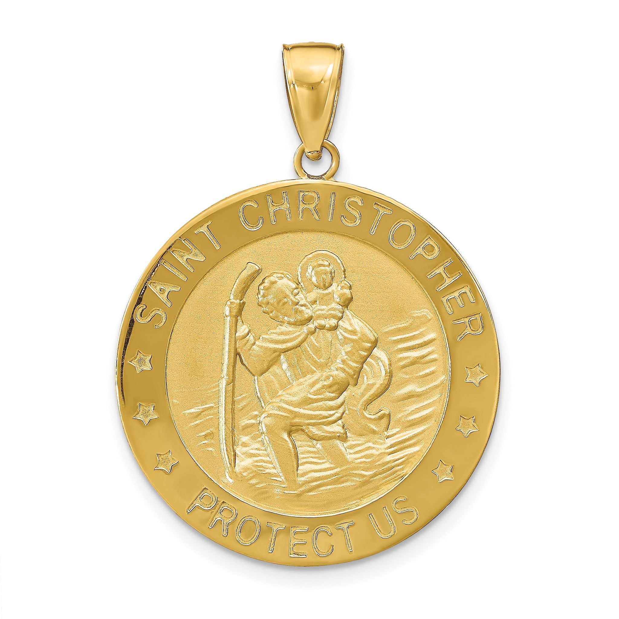 14K Gold Saint Christopher Medal Pendant with Polished Satin Finish
