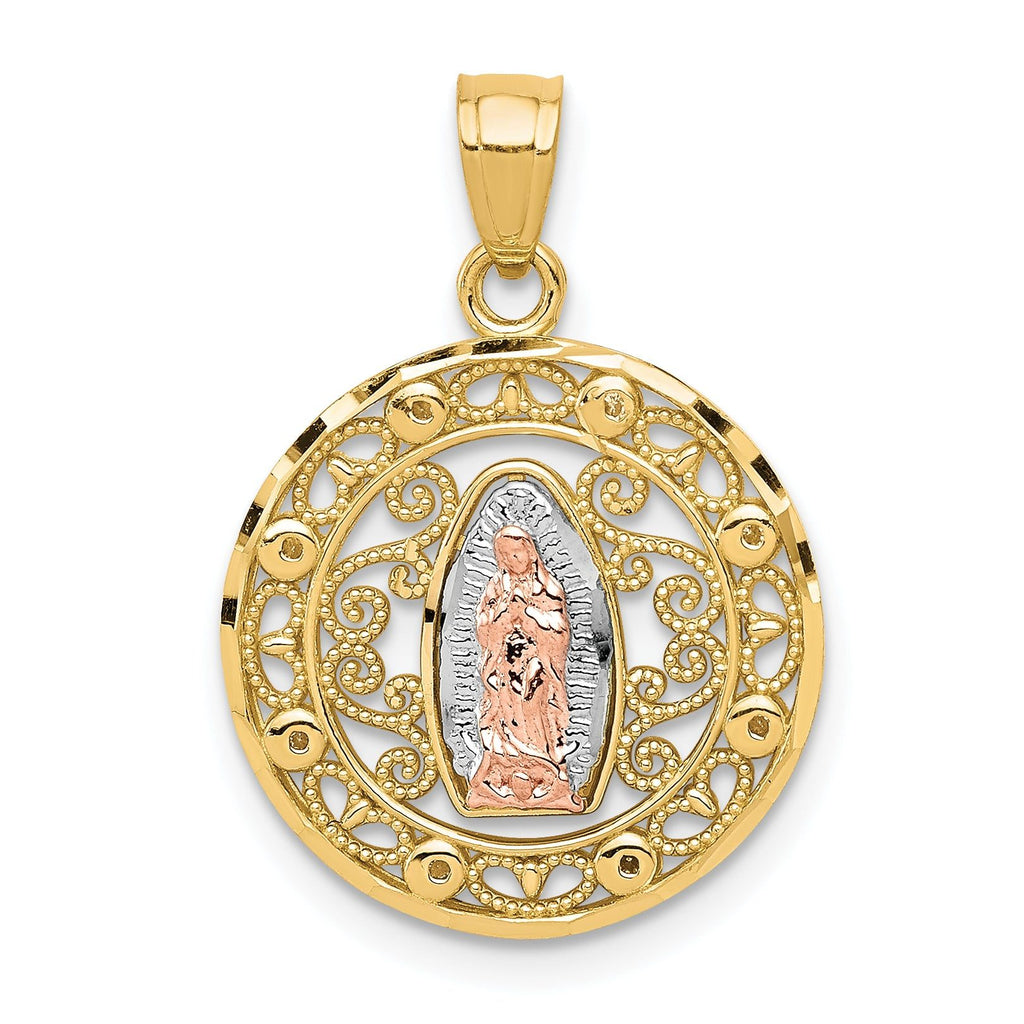 10K Two-Tone Gold Our Lady of Guadalupe Pendant with Rhodium Accents