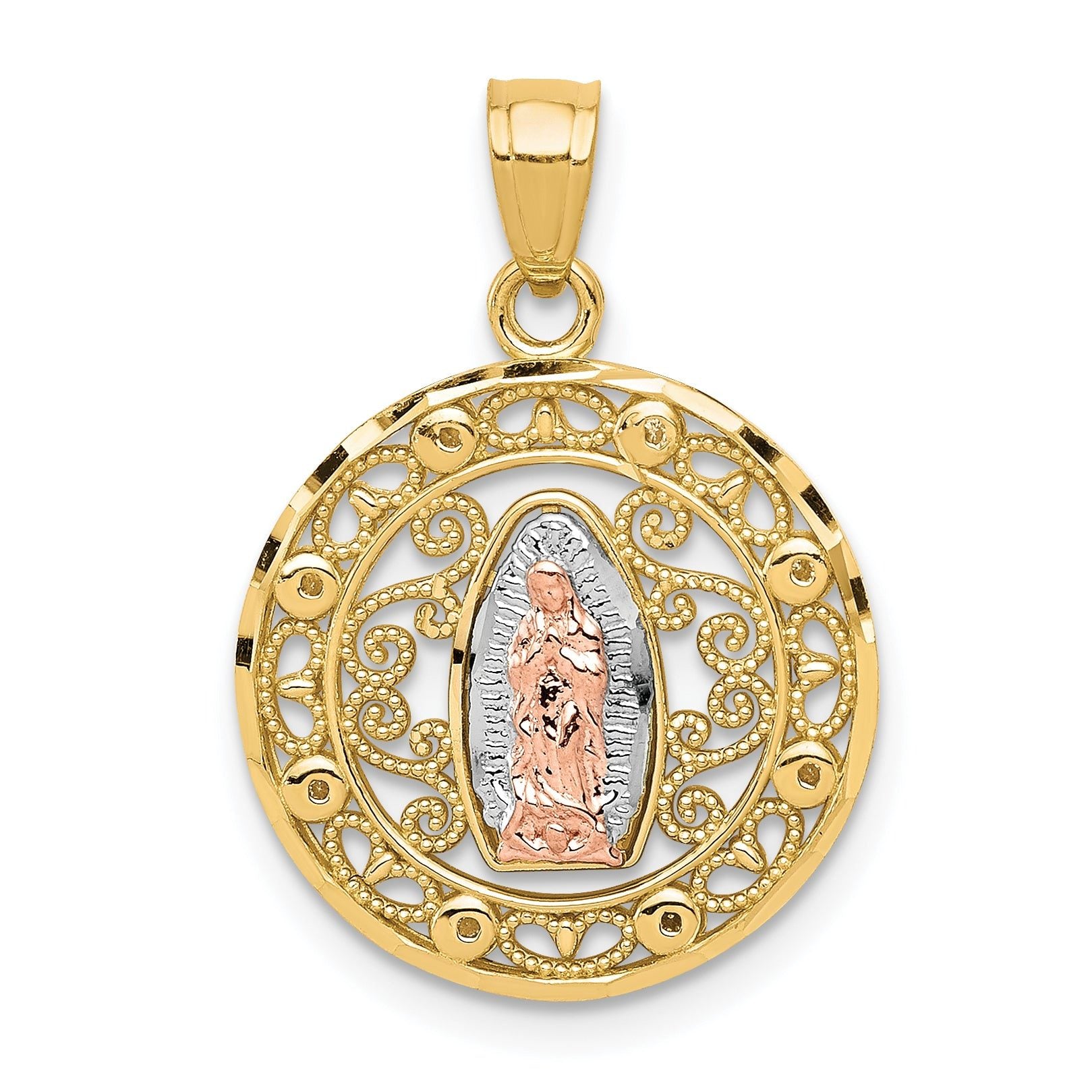 10K Two-Tone Gold Our Lady of Guadalupe Pendant with Rhodium Accents
