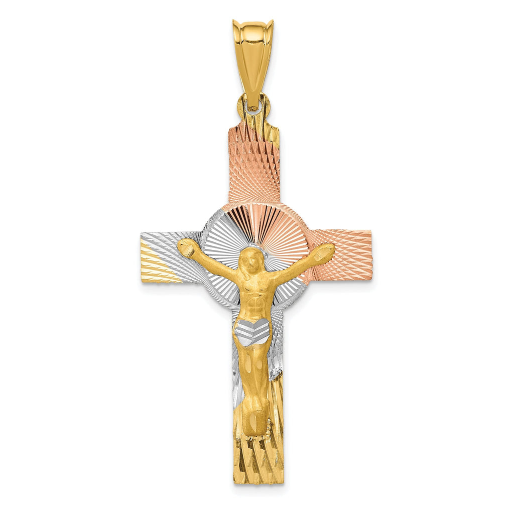 14K Two-Tone Gold Iona Crucifix Pendant with Rose and White Rhodium