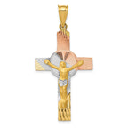 14K Two-Tone Gold Iona Crucifix Pendant with Rose and White Rhodium