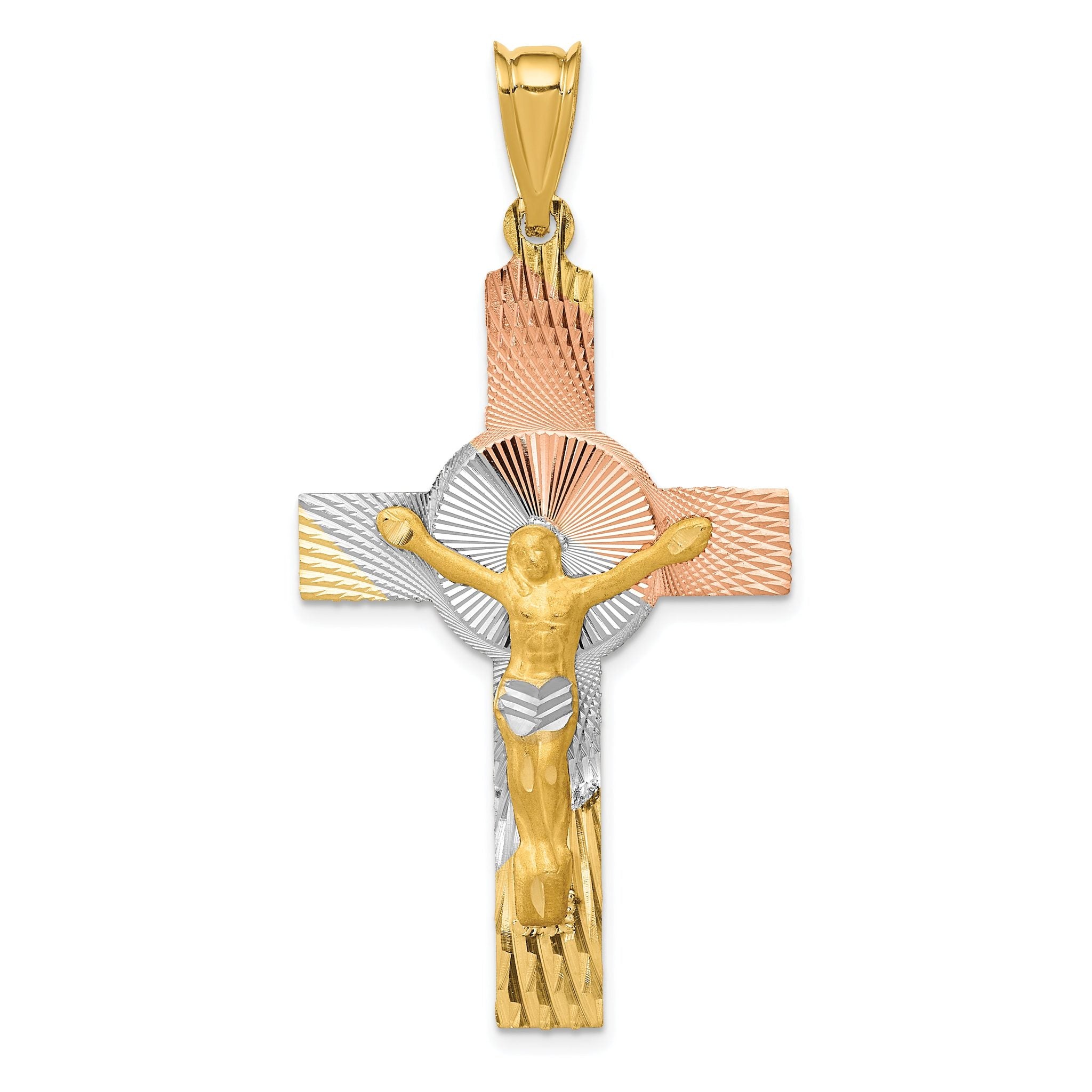 14K Two-Tone Gold Iona Crucifix Pendant with Rose and White Rhodium