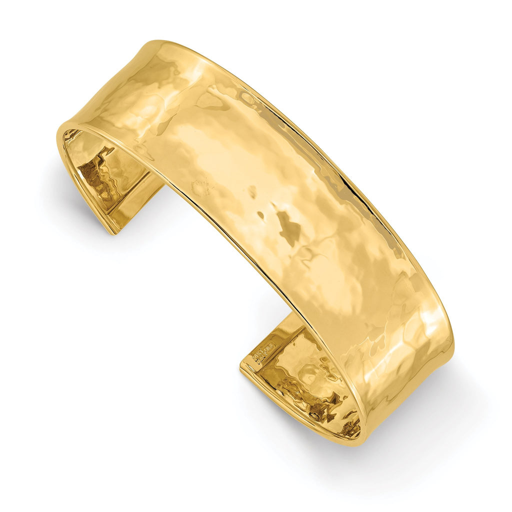 Sophia Jewelers 14K Gold Hammered Cuff Bracelet with Polished Finish