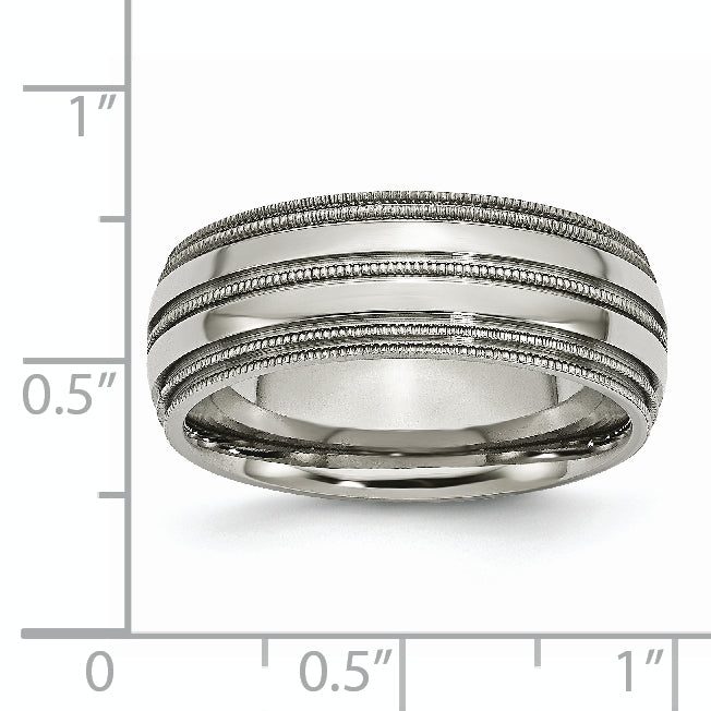 Grooved & Beaded Edge Wedding Band in Titanium, 8mm