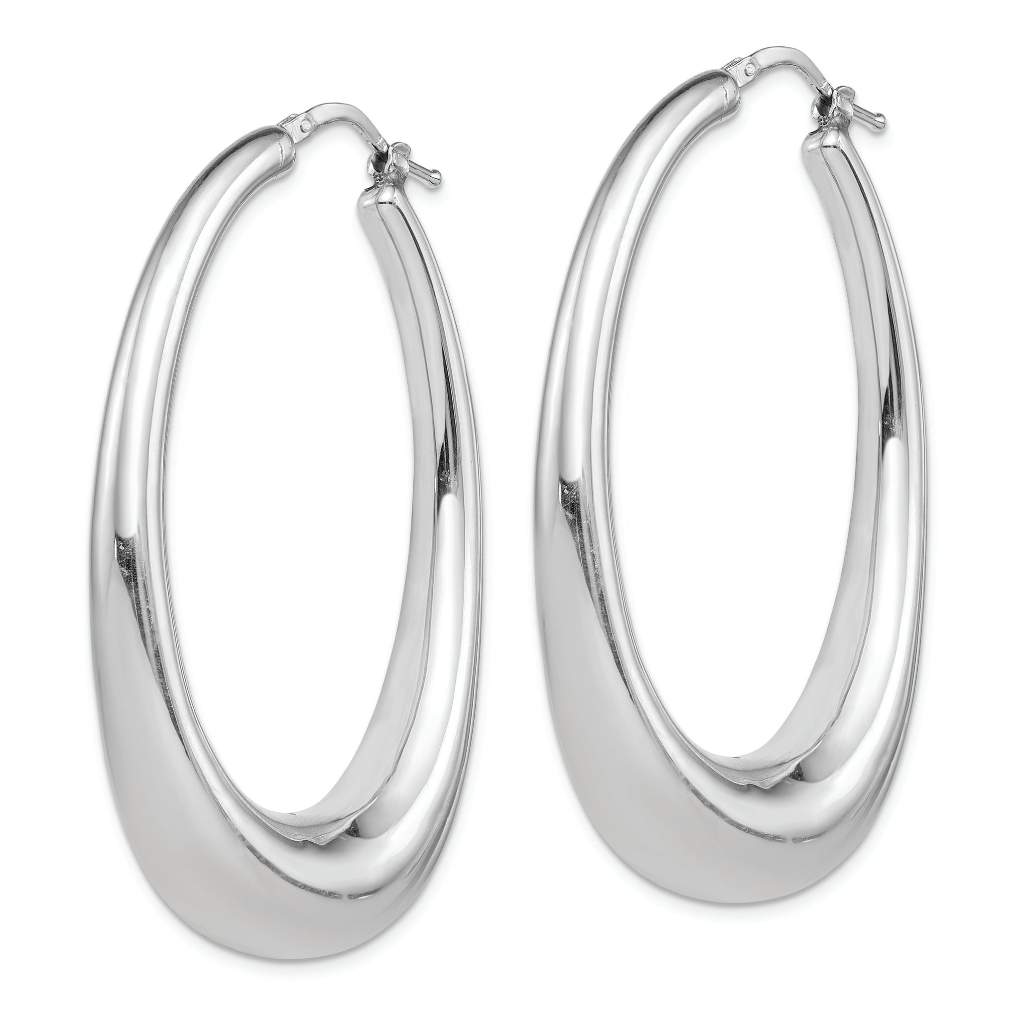 Sterling Silver Rhodium-plated Polished Hollow Oval Hoop Earrings Secondary image